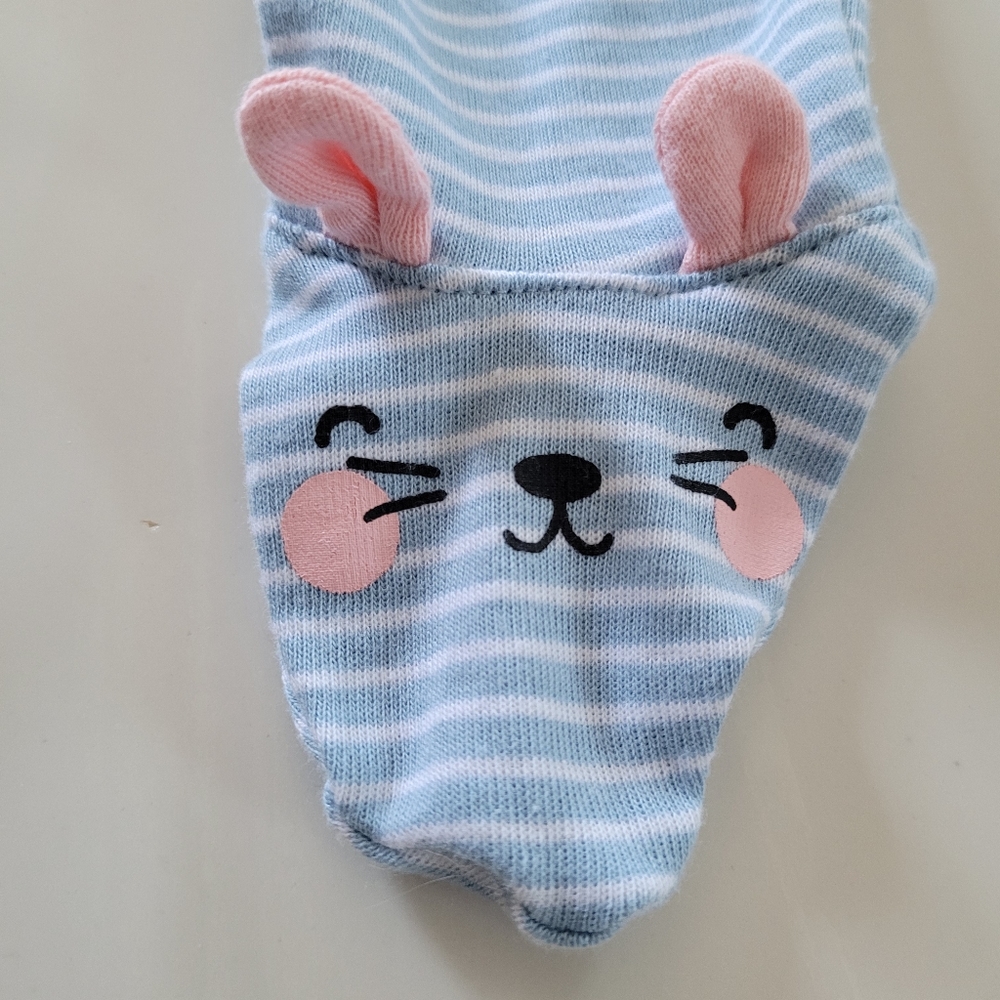 BABY GIFT SET Old Navy footed striped pj's & BABY KISS Towel & Washcloths Blue - Picture 3 of 14